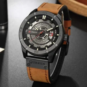 Curren 8301 – Men's PU Leather Quartz Watch (Brown)
